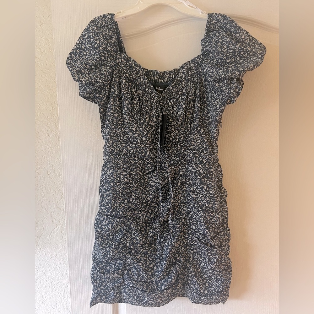 Lulus Blue Off-The-Shoulder Ruched Mini Dress - Size Small